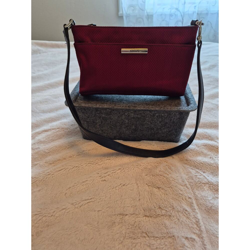 Adolfo Magenta Chevron quilted nylon clutch pouch bag.